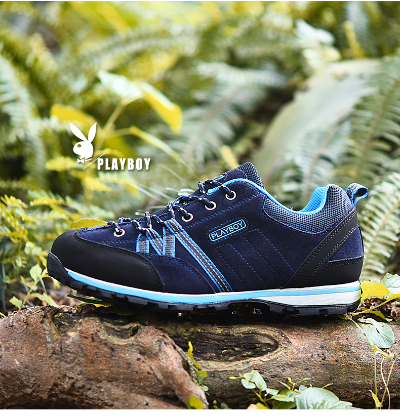 花花公子(playboy)户外徒步鞋 新品透气徒步鞋防滑登山鞋55110 深蓝