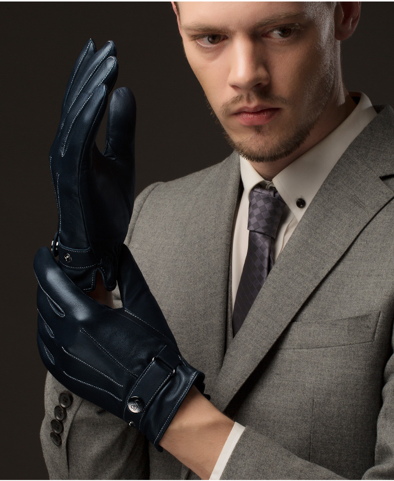 绅威克 时尚品牌手套 手套男款商务版三道筋绵羊皮手套秋冬季开车薄绒