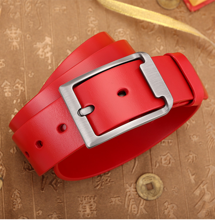Cattlesboss Red Belt for Men, Zodiac Year Red Leather Belt, Horse Year Men's Casual Pin Buckle Trouser Belt, 1101 Racing Red 110cm 12
