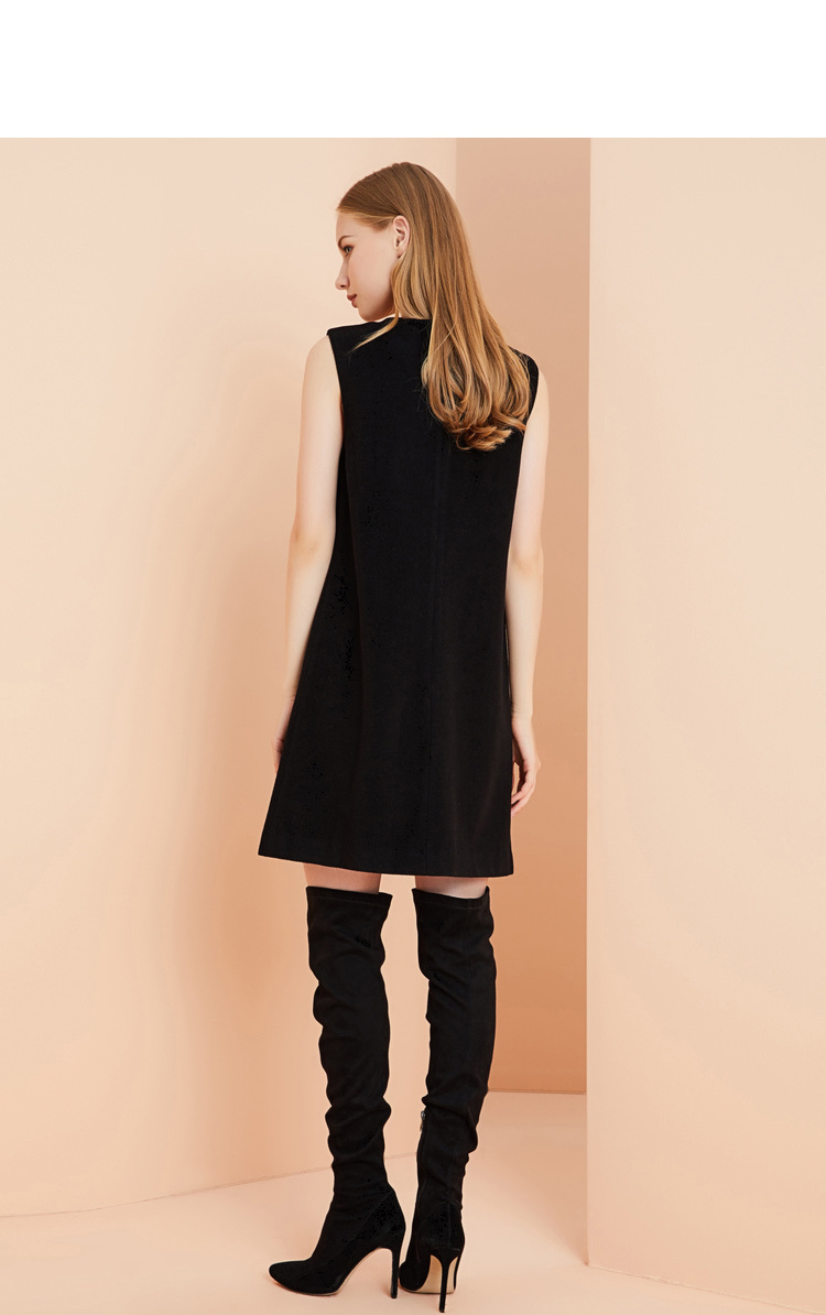 obeg欧碧倩冬装新款刺绣修身背心连衣裙简约直身裙1074119米白155xs34