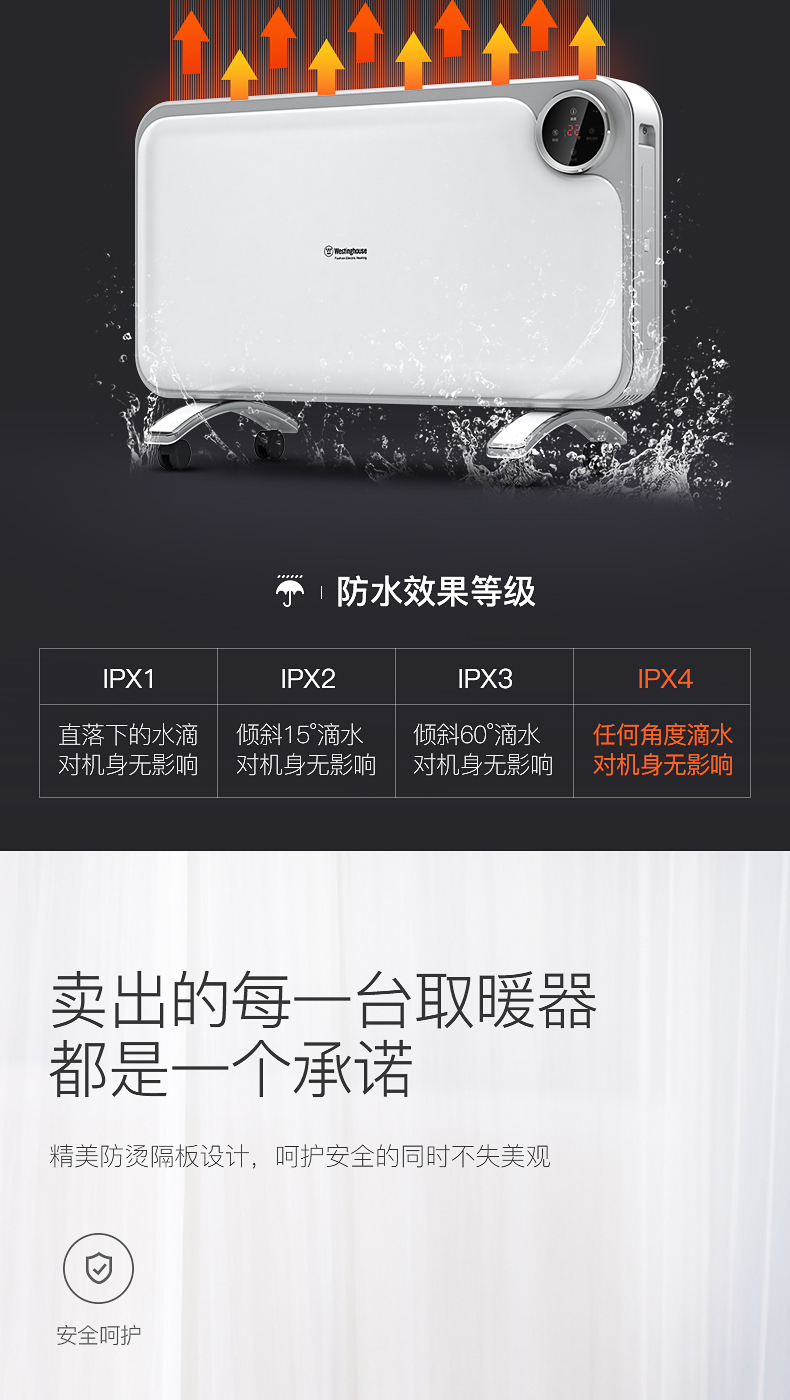 美国西屋 智能变频 恒温电热取暖器 居浴两用 图3