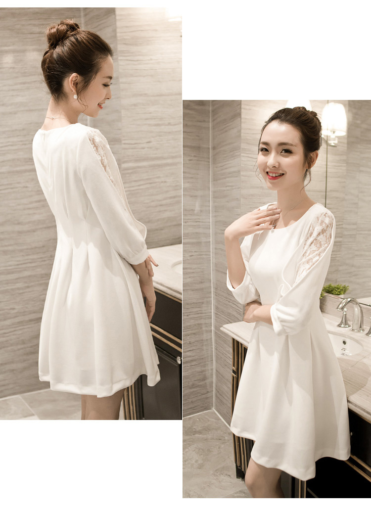 衣盟2016春装新款女装收腰蓬蓬裙蕾丝打底裙连衣裙女8309 黑色 s