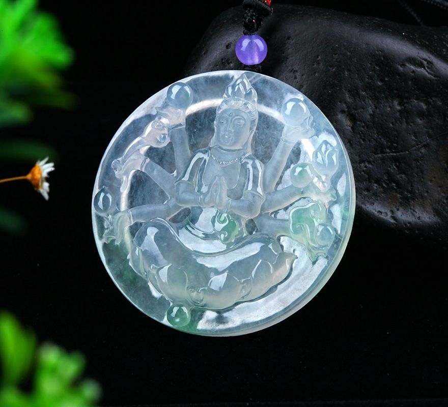 高碧翠玑珠宝 冰种飘翠色花千手观音 43.1克