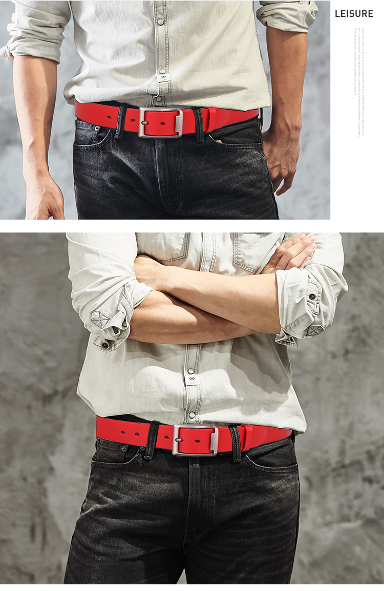 Cattlesboss Red Belt for Men, Zodiac Year Red Leather Belt, Horse Year Men's Casual Pin Buckle Trouser Belt, 1101 Racing Red 110cm 8