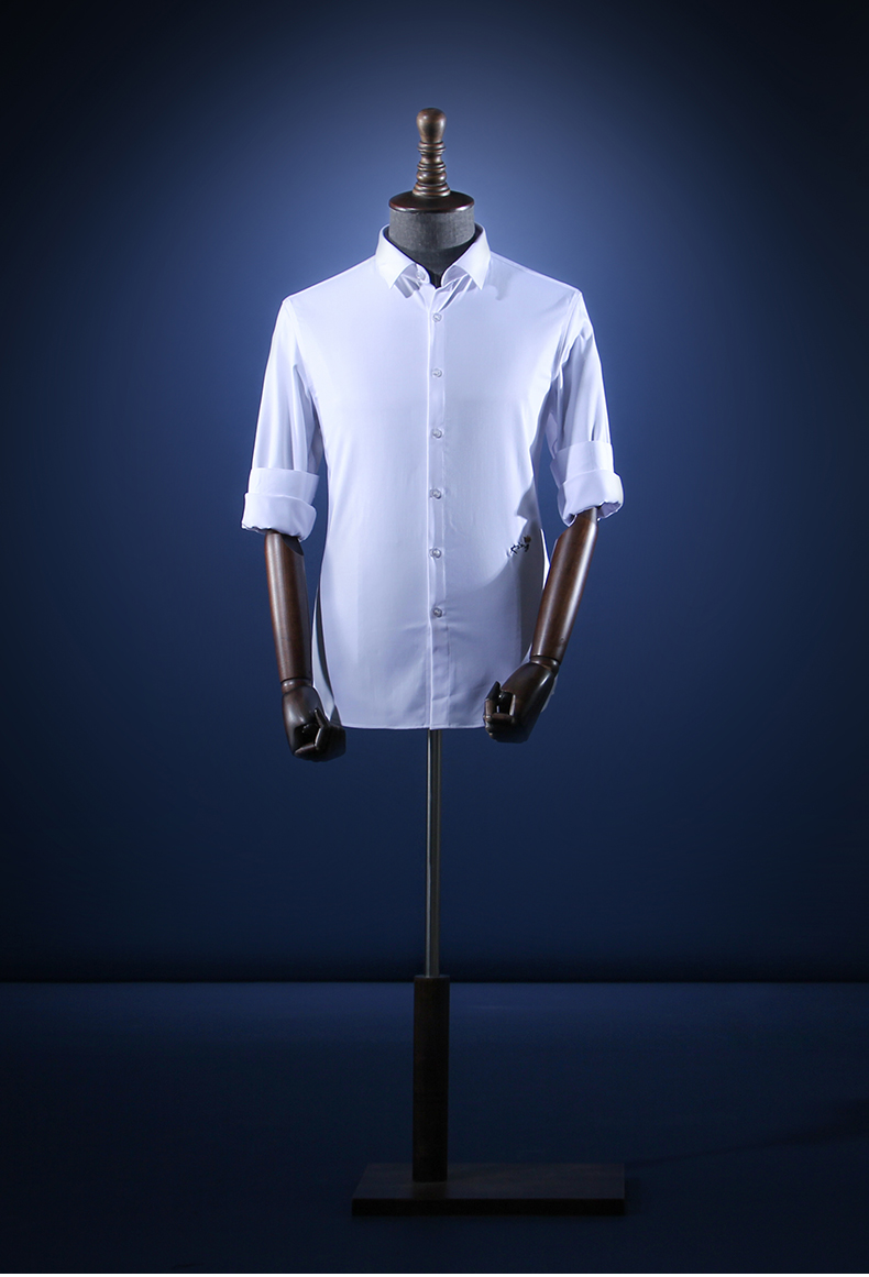 2018秋季新款纯白色衬衣男士青年修身字母刺绣串珠潮流衬衫男 白色