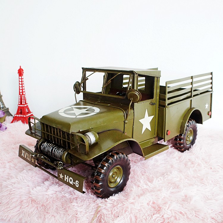 腾彩手工工艺铁皮悍马车模拍摄道具创意礼 现代时尚家居装饰摆件 绿色