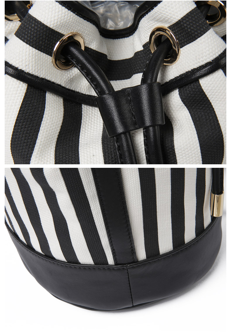marisfrolg玛丝菲尔 时尚黑白条纹抽带帆布包 专柜正品夏新女包 黑白