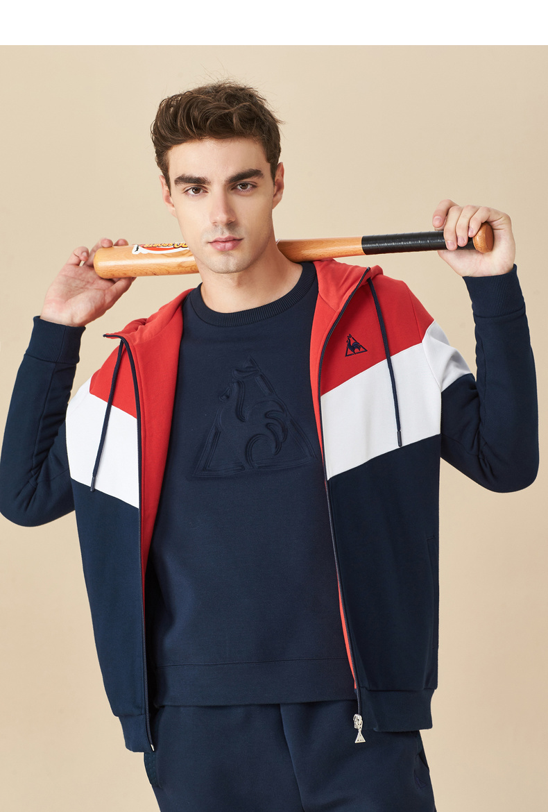 乐卡克公鸡加绒加厚保暖拼接带帽开衫运动外套男cb-5613173 橄榄绿 xl