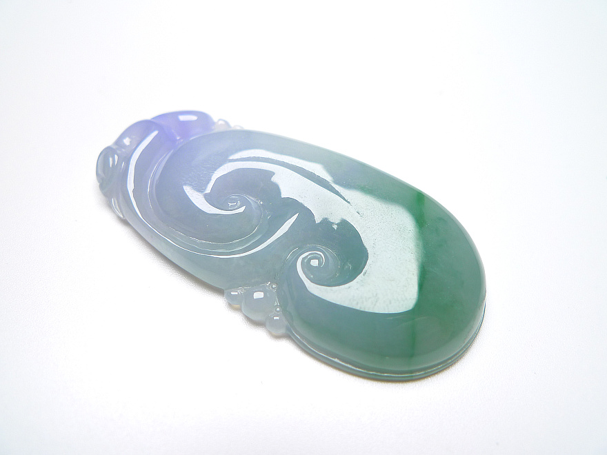 珠宝玉器 翡翠 冰糯种绿紫双彩如意吊坠12.