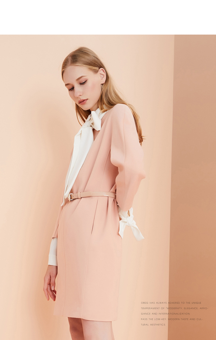 obeg/欧碧倩冬装新款中长款连衣裙简约通勤直身裙1074003 浅肉色 165