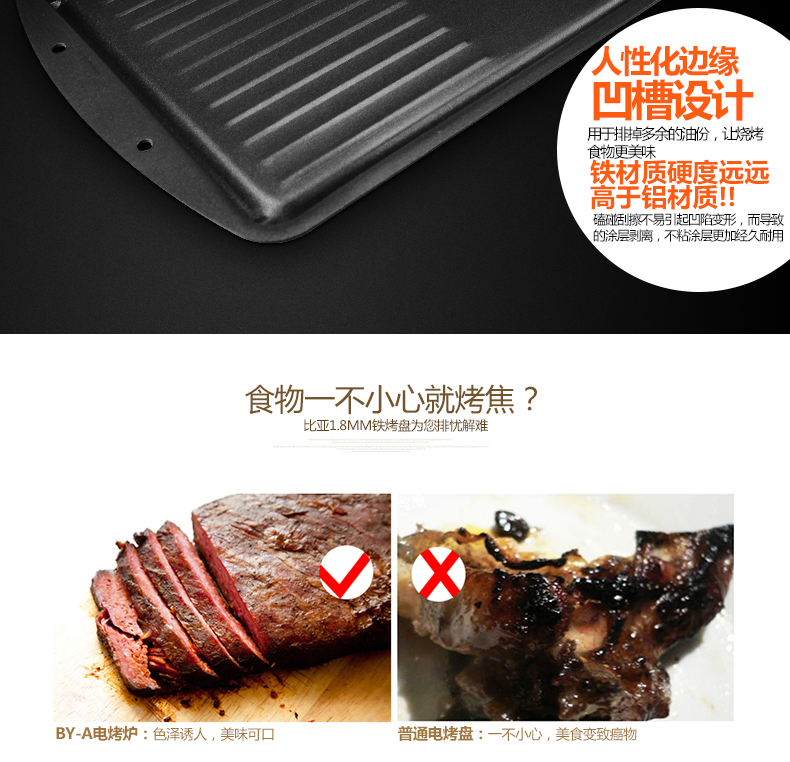 
                                        比亚韩式电烧烤炉 家用无烟智能温控电热煎烤盘 多功能商用铁板烧不粘电烤架 大号                