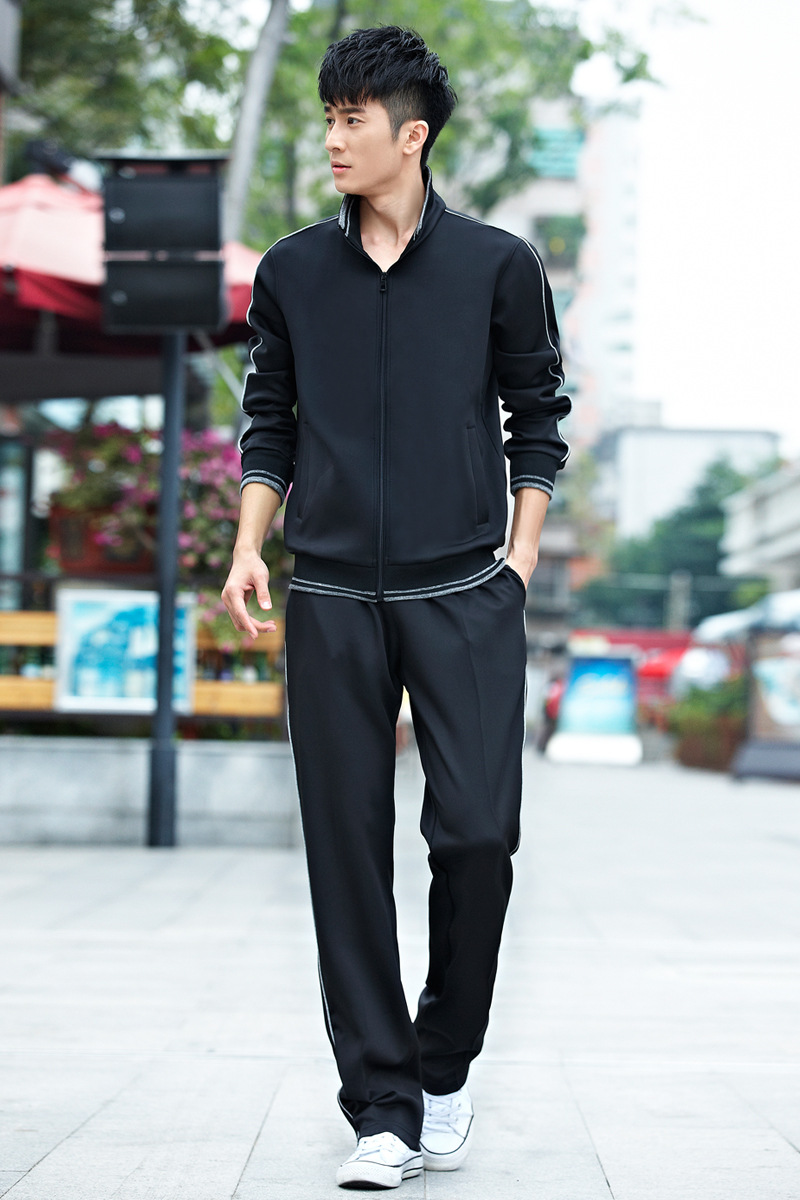 秋冬季男士套装诚品休闲运动长袖套装开胸套衫秋款卫衣 黑色 xl
