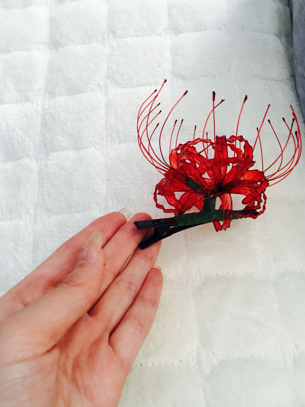 彼岸花发夹曼珠沙华古风发饰摄影古装道具水晶花造花液发夹红色