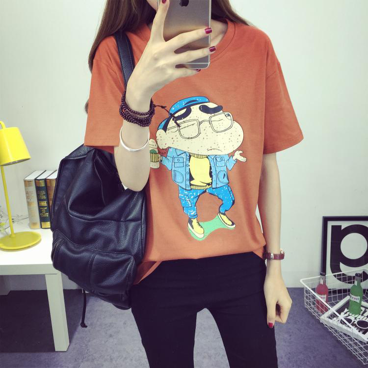 新款卡通蜡笔小新学生短袖t恤女夏 白色 m