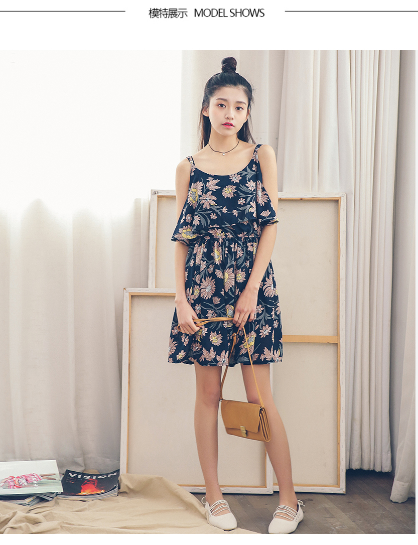 茵芭莎 2016夏季新款女装 印花吊带雪纺连衣裙碎花裙ds6006 花色 均码