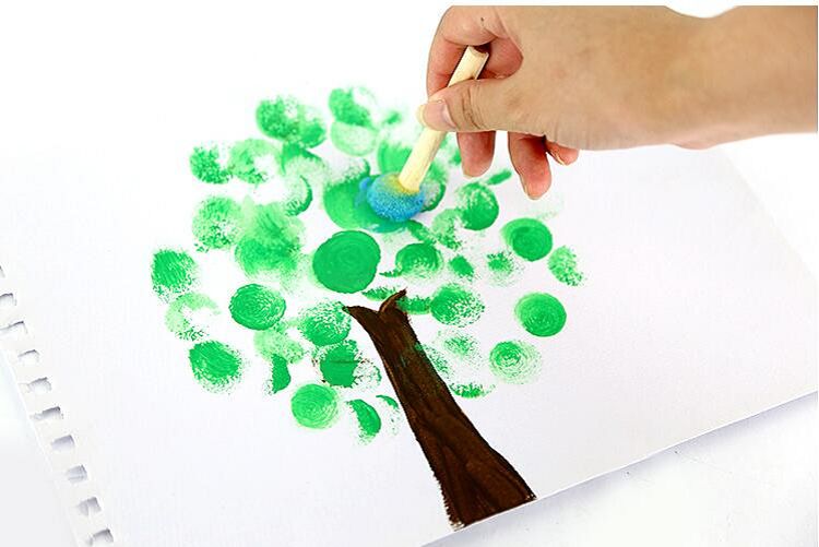 儿童涂鸦颜料海绵刷创意diy画笔绘画滚筒印章美术绘画纸涂鸦笔刷 贝碧