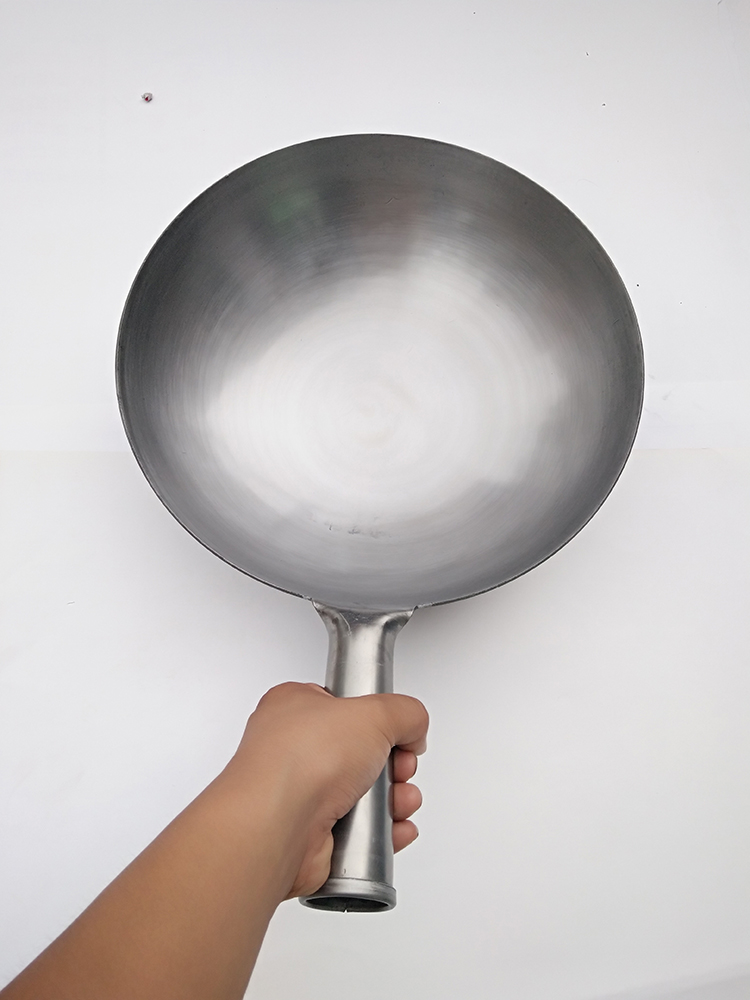 炒锅 加厚老式木柄圆底炒锅铁柄大勺无涂层马勺锅饭店商用铁锅 34压力