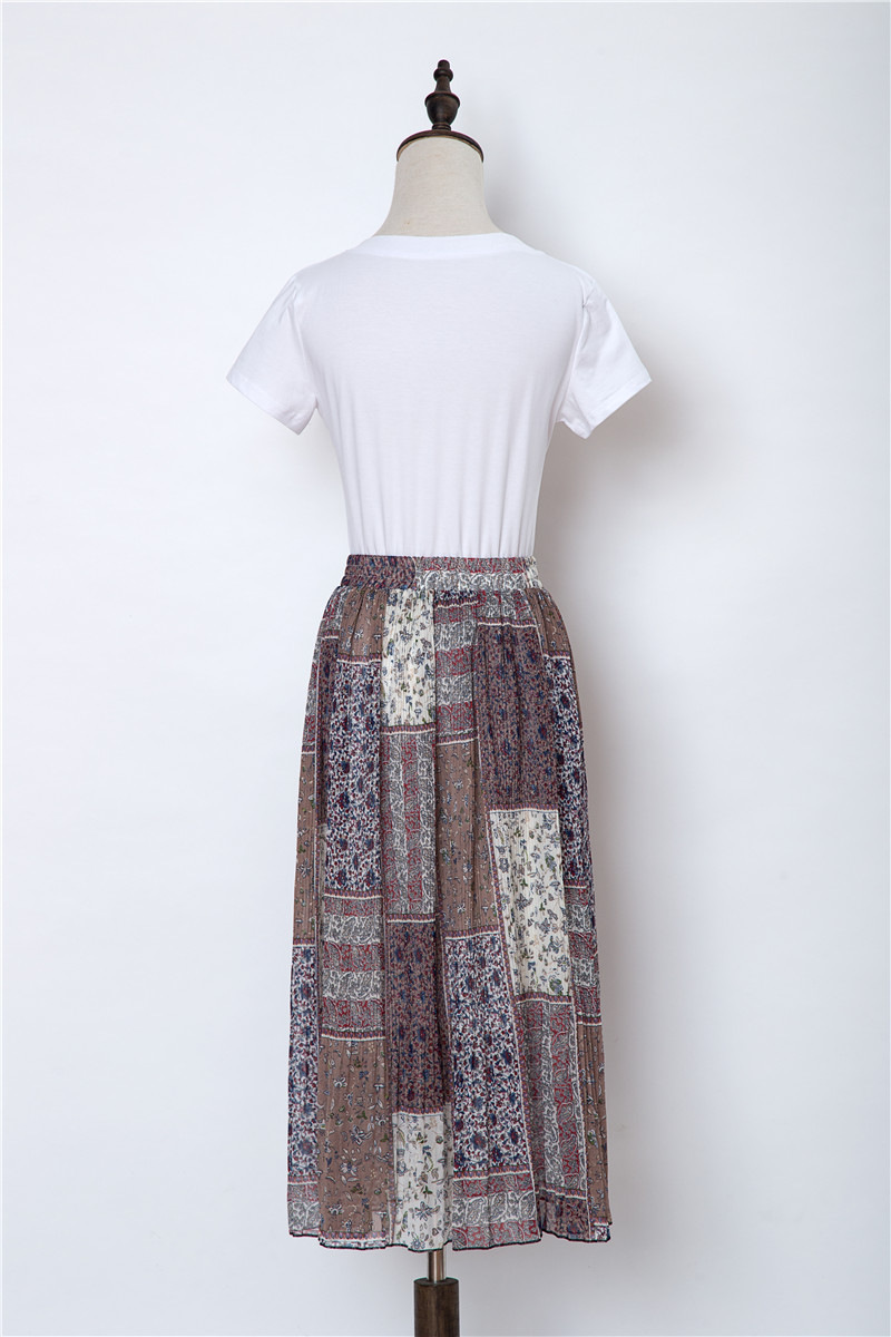 都言2016春夏气质复古印花碎花压褶设计 超大摆半身裙 深色碎花 均码