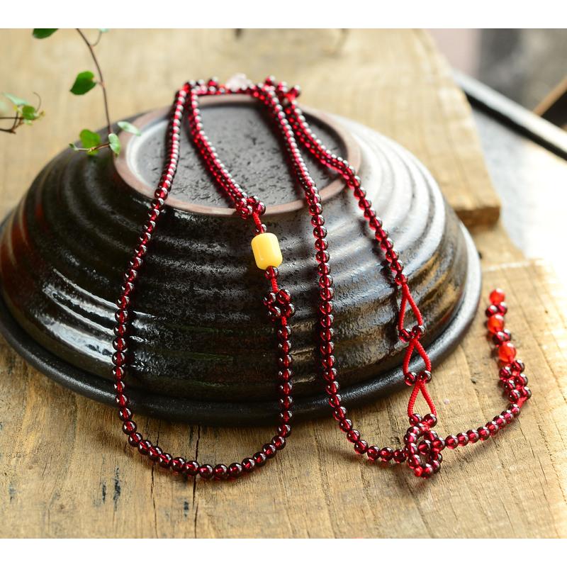 檀源祥天然酒红石榴石腰链红玛瑙配粉晶梅花饰品本命年吉祥腰链zcl