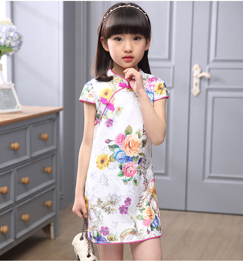 小牧爱家童装女童夏季新款旗袍儿童小宝宝女孩中式唐装礼服公主裙子