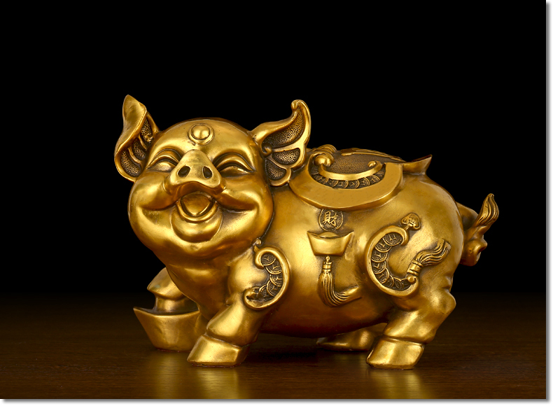 福善缘铜猪摆件一对福运金猪风水家居装饰品摆设生肖猪工艺品摆件福猪