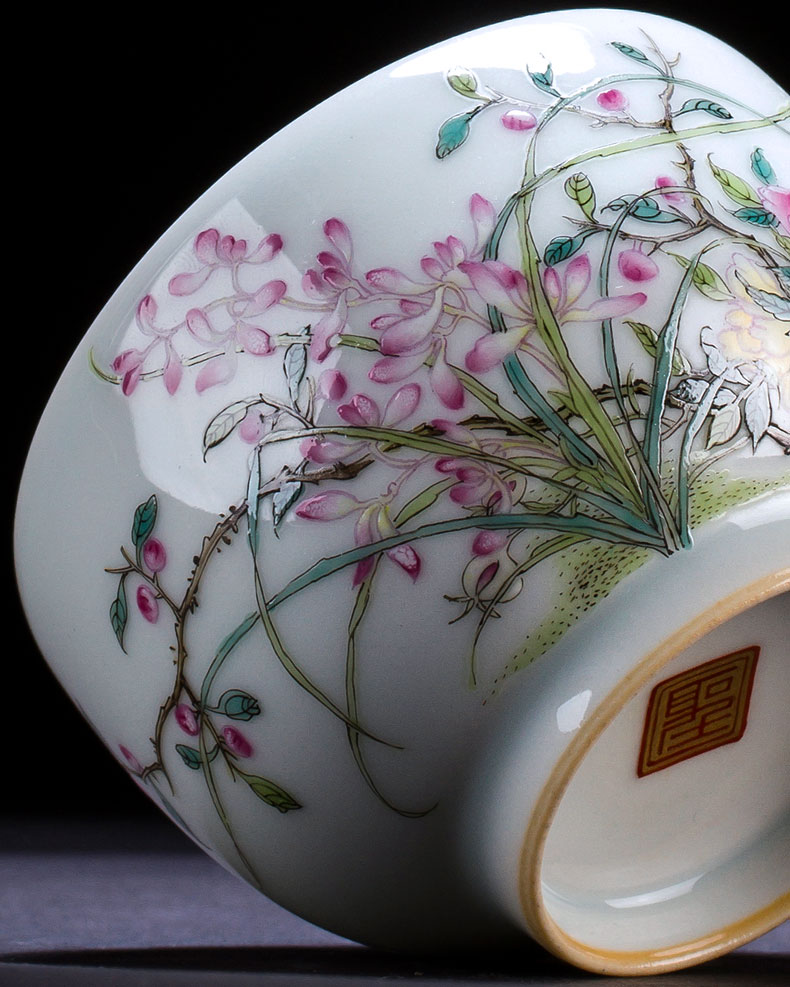 功夫茶杯手工粉彩春意盎然对杯主人杯品茗杯景德镇陶瓷茶具 粉彩
