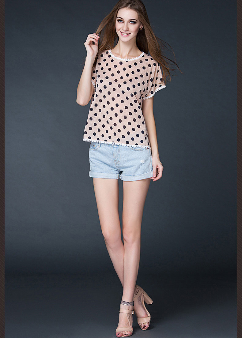 est ii/艺诗韩版个性波点t恤品牌女装春夏新款韩版潮尚t恤短袖女ekx8j