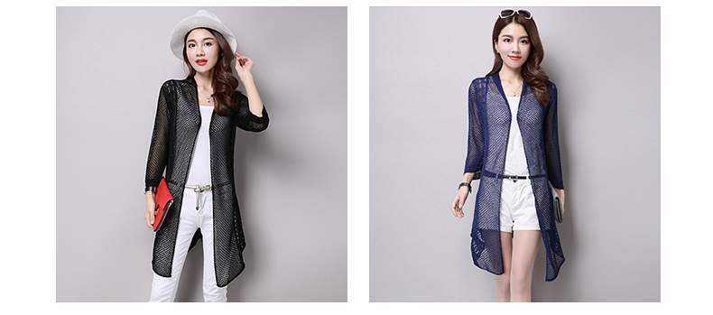 女装 针织衫 雪夕(xuexi) 雪夕2016夏款韩版镂空开衫女宽松空调衫中长