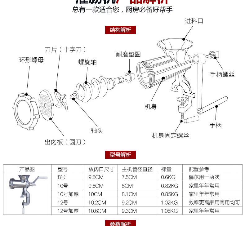 手动绞肉机家用手动灌肠机手摇碎菜碎肉馅机压面机10号升级可绞肉灌肠