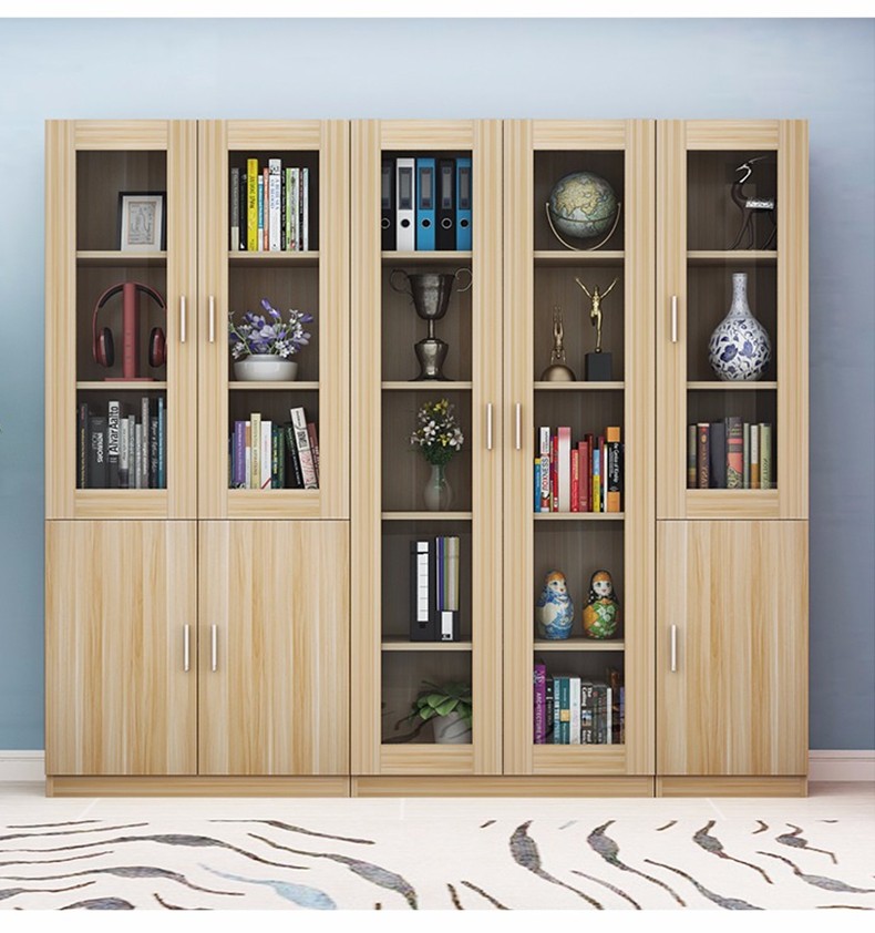 zifu板式文件柜资料档案柜办公室书柜带锁柜子板式书架带玻璃门储物柜