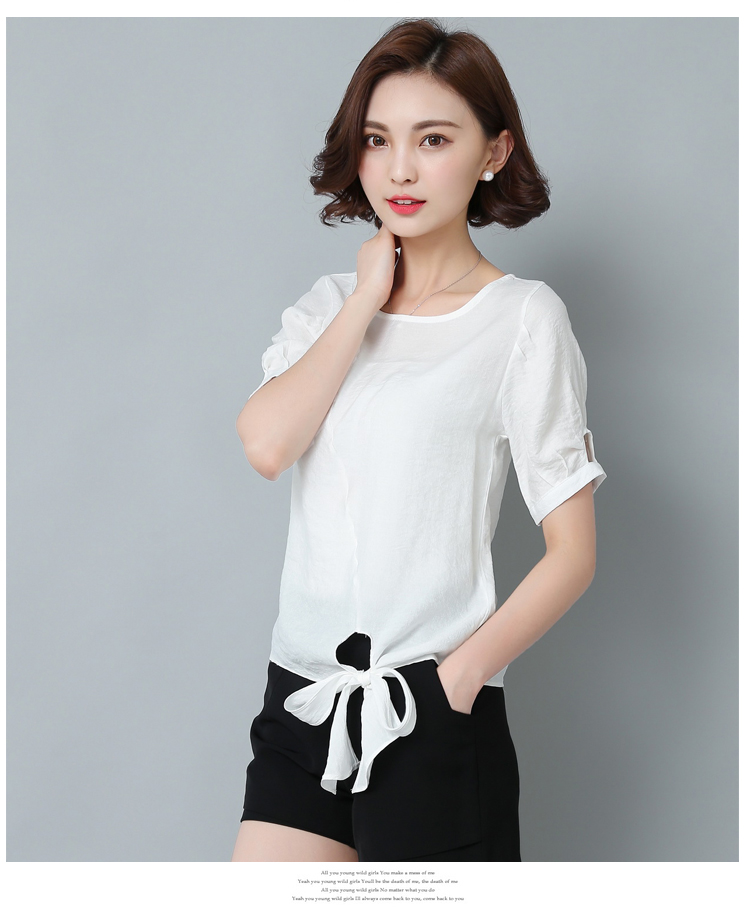 斯衣熙 韩版2016夏 女装新款 简约圆领短袖雪纺衫女夏季显瘦小衫女 y