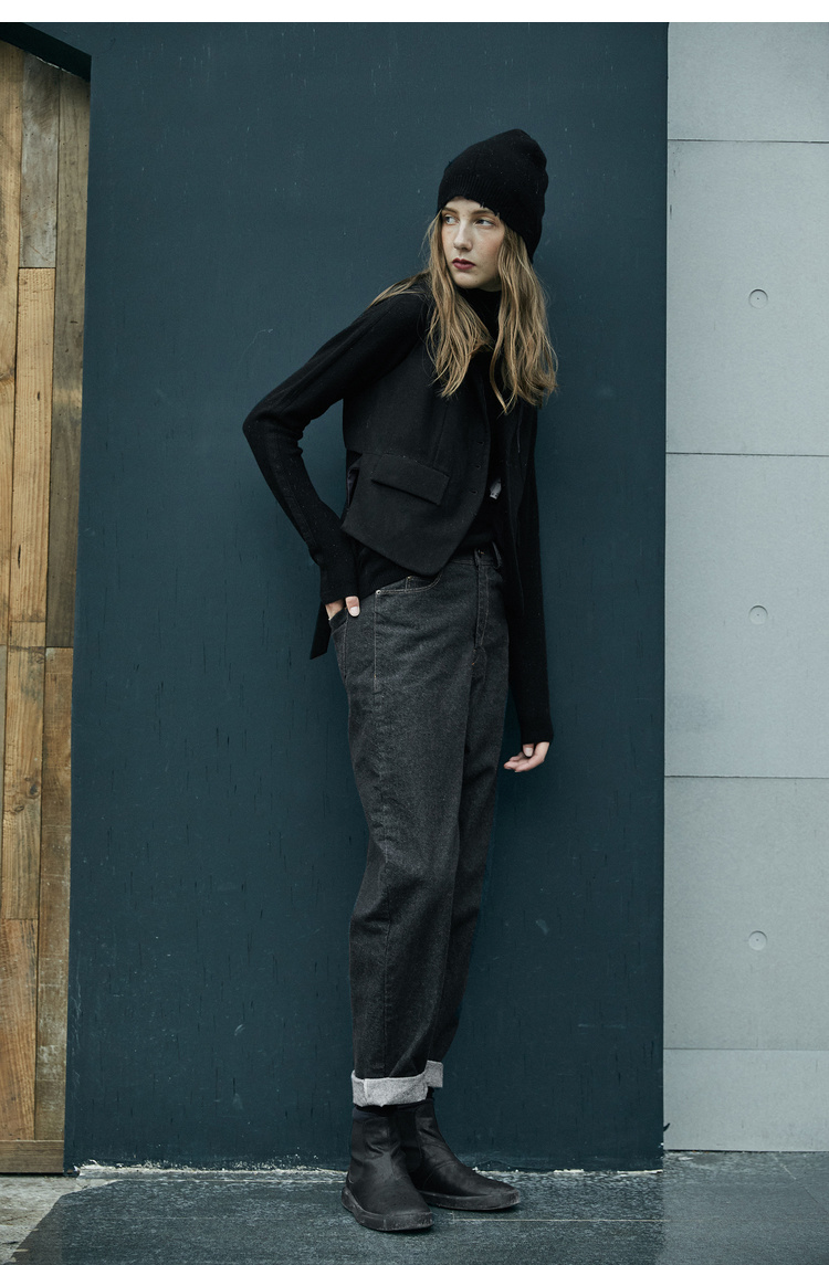 日着原创设计师女装新款撞色压线萝卜裤宽松休闲牛仔裤女 晨早蓝 s