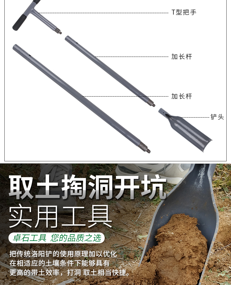 洛阳铲取土器套装挖坑挖洞农用铁铲铁锹园艺户外考古勘探铲子工具sn