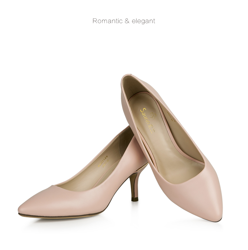 saurin/索兰2016春气质尖头清新纯色优雅酒杯跟高跟单鞋6a01129 蓝色