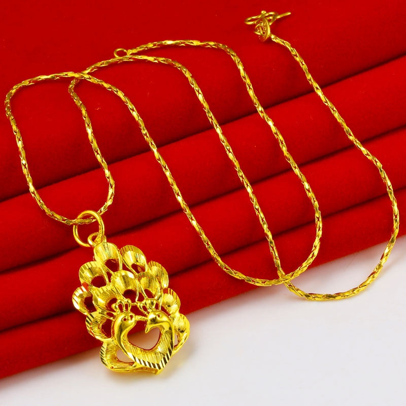 千影珠宝黄金项链吊坠女款9999足金坠子真金挂坠素金孔雀开屏凤凰真金