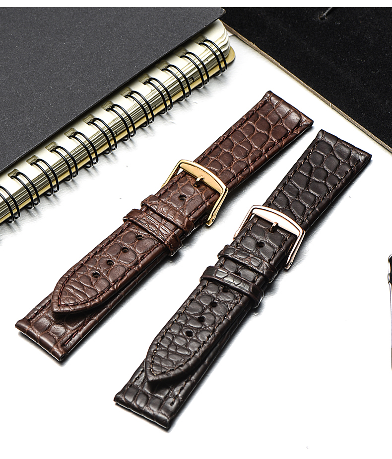 真皮手表带 美洲鳄鱼皮表带 薄款 适用浪琴名表18 19 20mm 男女 棕色