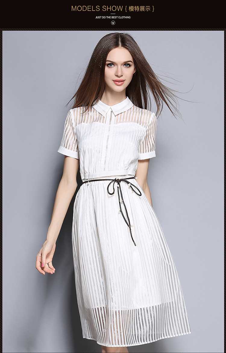 蒂妮佳2016夏装新品欧美大码女装欧根纱重工白色长裙连衣裙小白裙