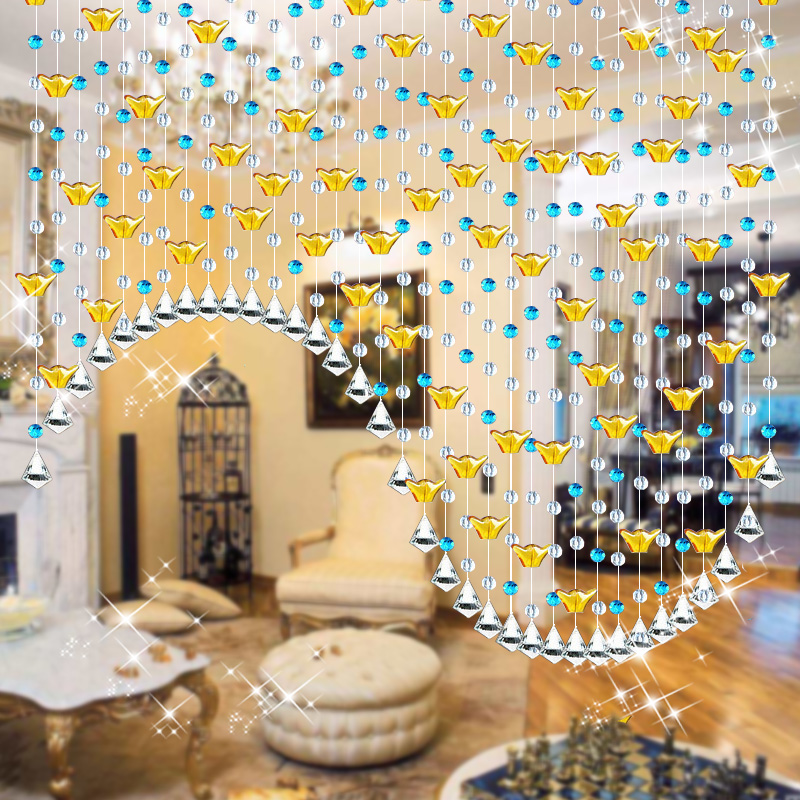 漫倾（MQ） 招财金元宝 风水水晶珠帘 门帘客厅隔断玄关鞋柜窗帘装饰珠帘屏风线吊帘子一米 透明色+红色+金元宝