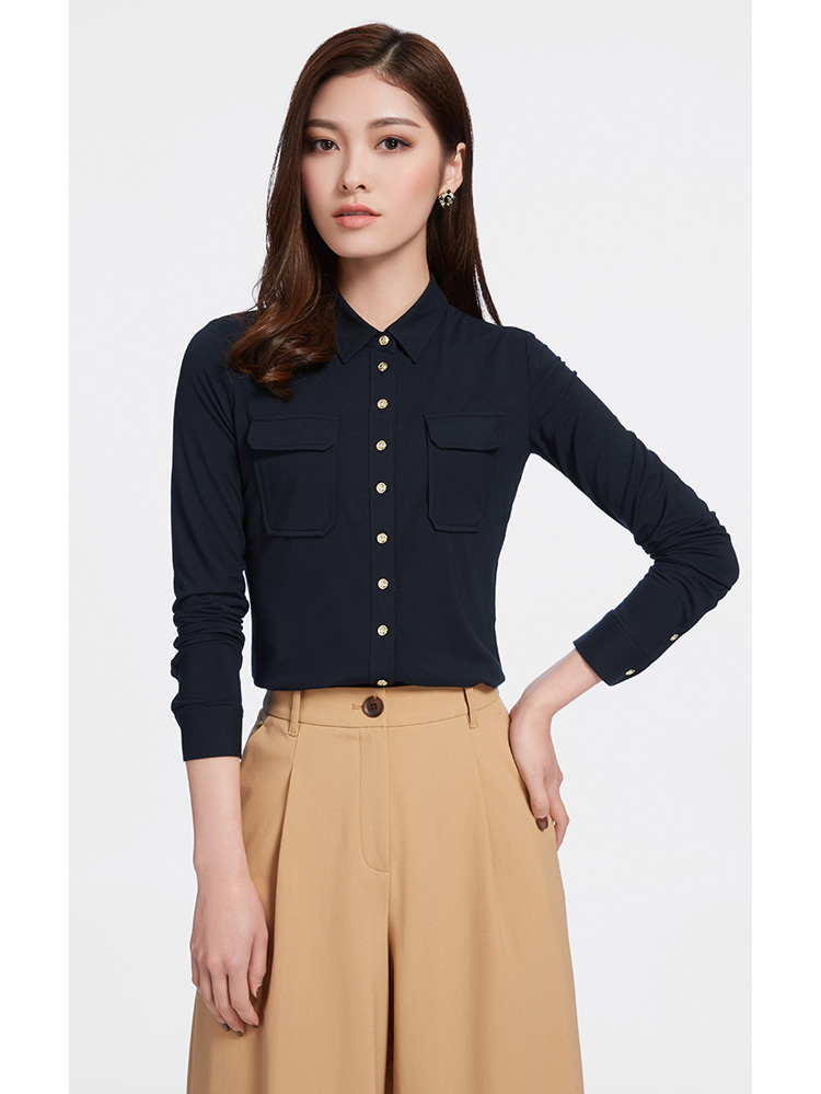 哥弟翻领修身长袖衬衫女390166 卡其色 s(2码)