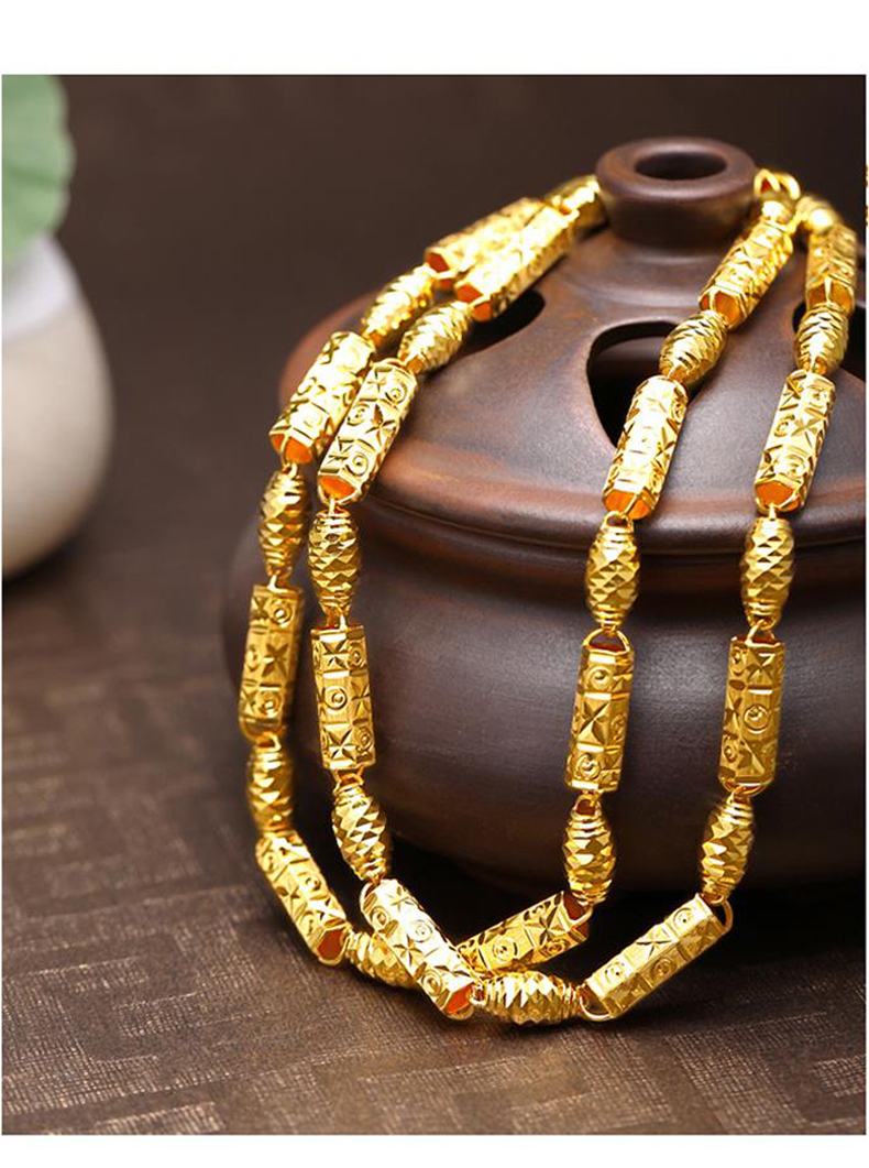 沁帝珠宝黄金项链男款9999足金霸气金项链橄榄珠竹节情侣项链显大加粗