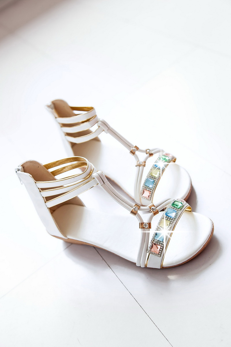 2016夏季新款水钻露趾女鞋后拉链防滑平底坡跟女凉鞋休闲舒适凉鞋hl