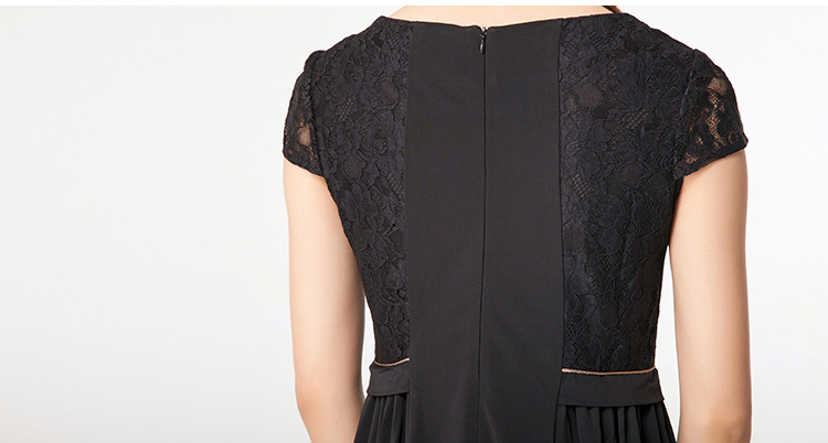 梦舒雅2015春夏新款拼接女装黑色复古蕾丝简约时尚修身短袖连衣裙 03