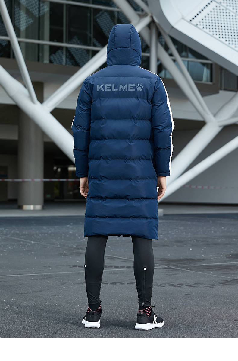 kelme/卡尔美冬季运动棉衣男长款大衣加厚连帽保暖棉服冬训外套