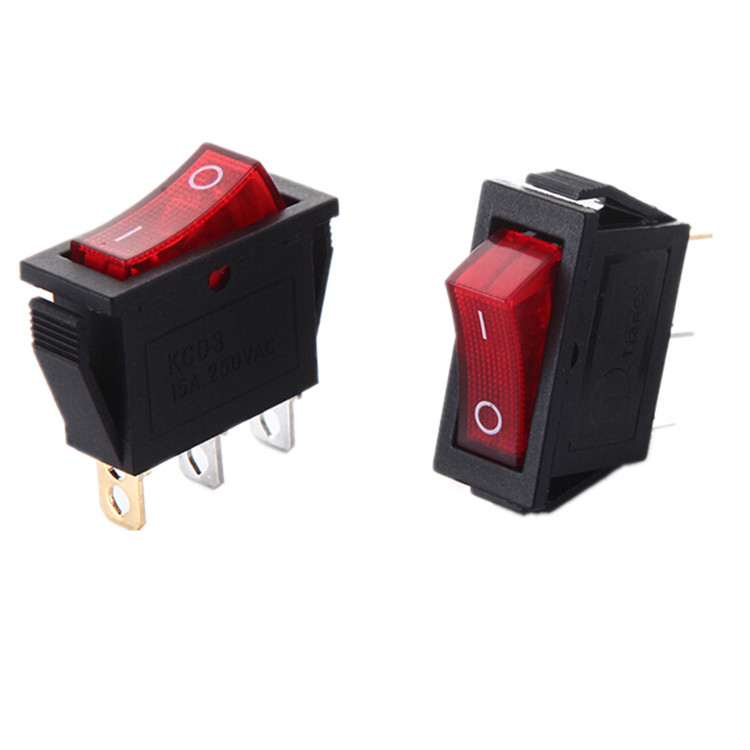 船型开关kcd3 铜脚 3脚2档 红色带灯(20个装) 企业定制