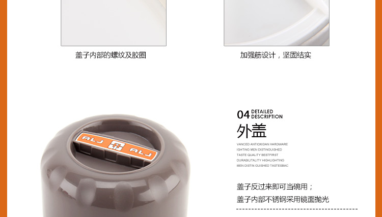 爱丽金多层密封防漏提锅 304不锈钢保温饭盒焖烧锅真空保温桶 三层大容量饭桶 装汤桶 2.0L