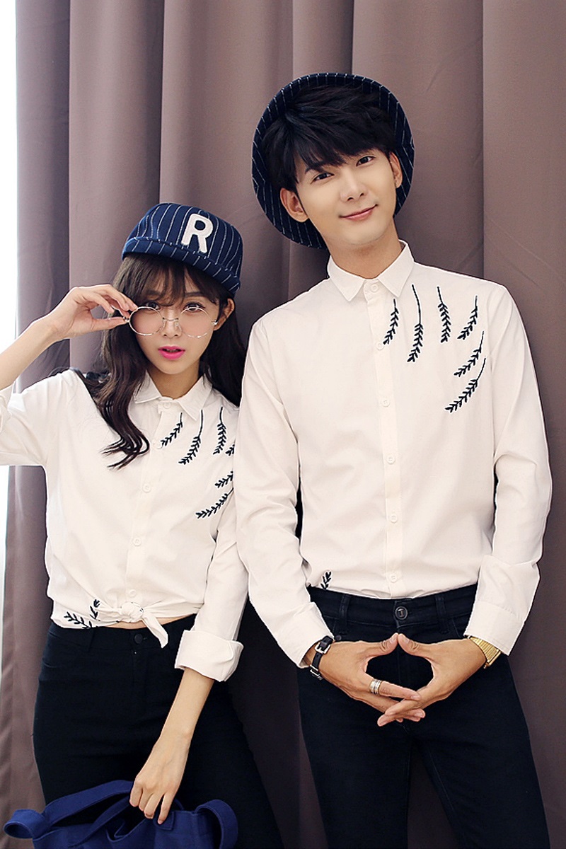 潮牌2016春秋季新款简约情侣装时尚休闲长袖衬衫秋装男女情侣衬衫修身