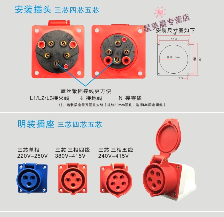 工業插頭插座連接器耦合器3芯4芯5孔16a32a防水防爆航空插頭對接hw