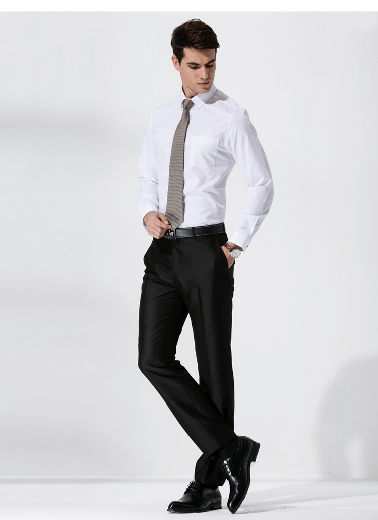 才子(tries) 衬衫男2016秋冬新款 男士涤纶纯色修身商务长袖衬衫 白色