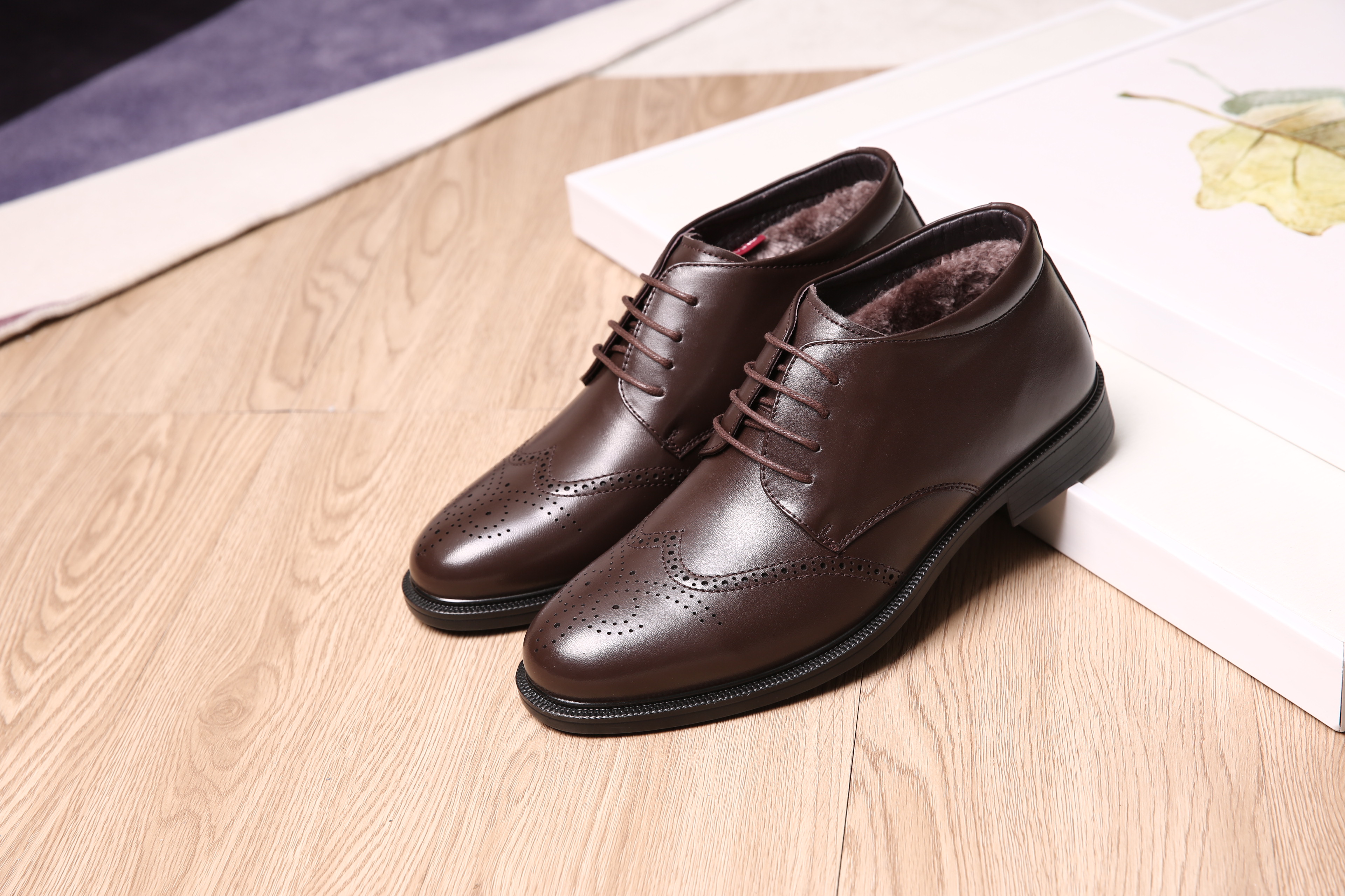 奥康棉鞋男布洛克男鞋高帮保暖加绒真皮英伦棉皮鞋真皮冬季加绒加厚