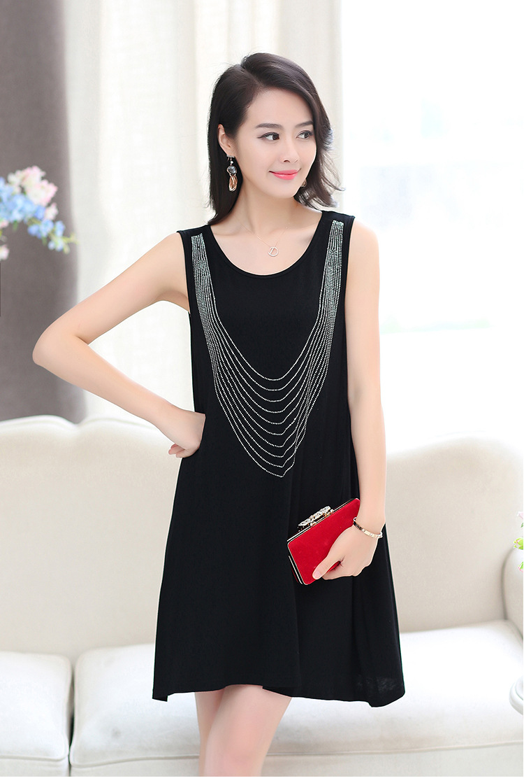 班妮莱大码女装胖mm夏装2016胖妹妹连衣裙无袖针织衫打底背心 黑色